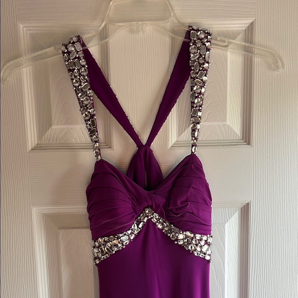 Purple Ruched Halter Backless Gown - Picture 2 of 4